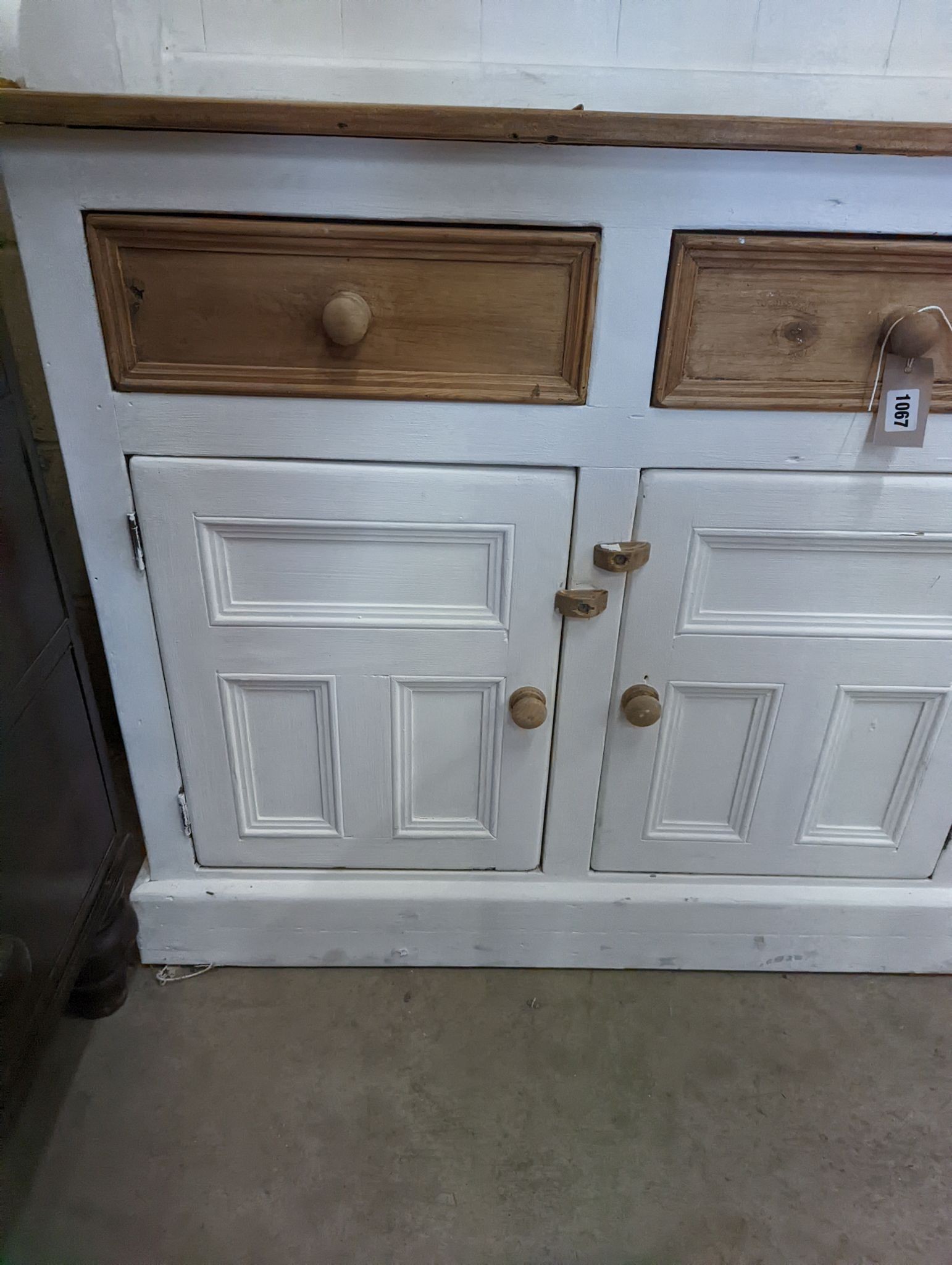 A Victorian style part painted pine dresser, length 183cm, depth 43cm, height 198cm